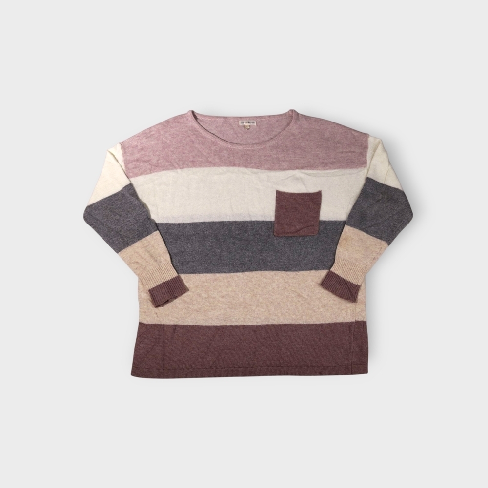 Ling Cotton Sweater Women Large Block Color Angora Rabbit Hair Blend